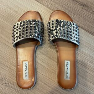 Steve Madden Women's Studded Snake Print Slide Sandals